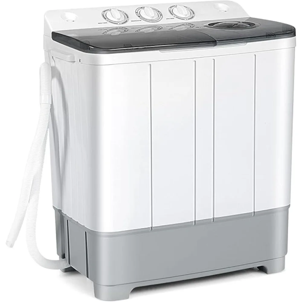 

Semi-Automatic Washing Machine, Twin Tub Washer 13.2Lbs And Spinner 8.8Lbs, Built-in Drain Pump, Portable Laundry Washer