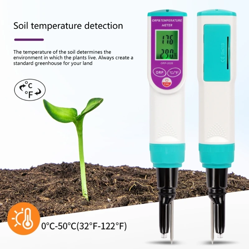 Soil Temperature/ORP 2 in 1 Meter,Digital Soil Tester with Sensitive Probe and LCD,0-50℃ -999mV -999mV Ranges