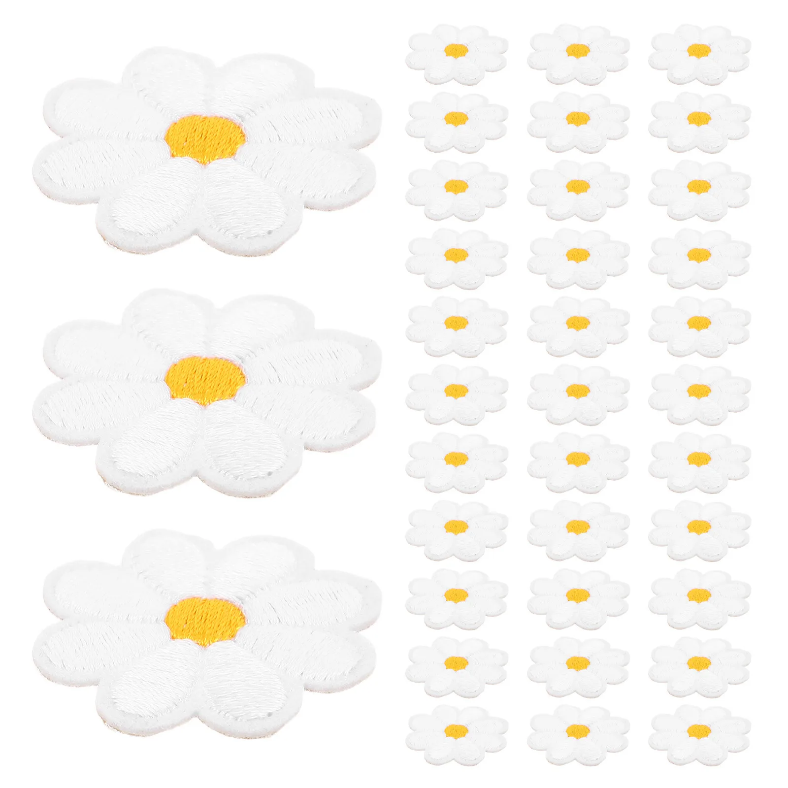 

50Pcs Daisy Embroidery Appliques Cute Fabric Flower Patches for Jeans Caps Accessories Sew-on Craft Projects Repair