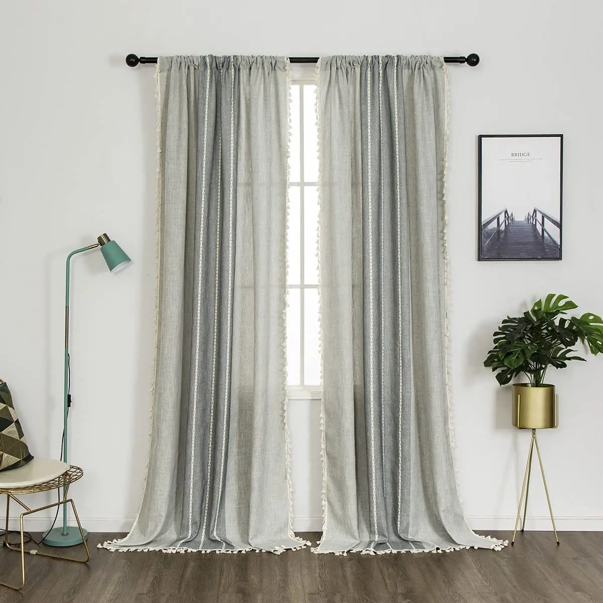 Bohemian Curtain Tassel Bedroom Living Room Farmhouse Semi Shade Window Curtain