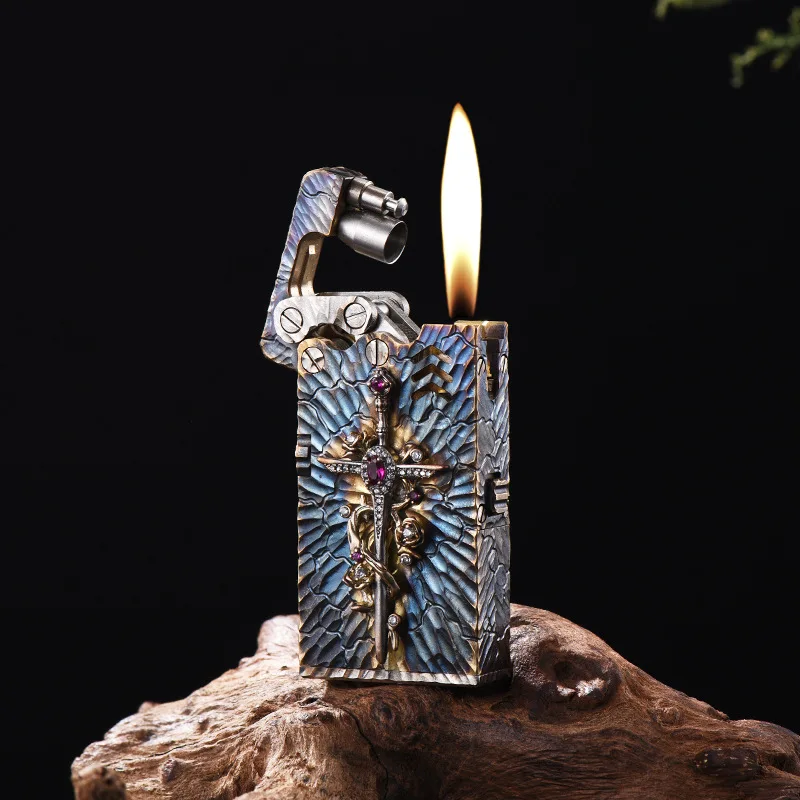 

Mechanical Warfare Armored Dragon Tongue Crack Angel Sword Kerosine Lighter Original Bronze Hand Carving Automatic Launch