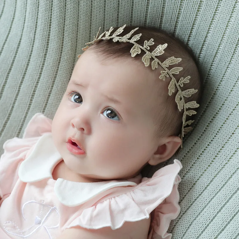 

Cute Newborn Baby Headband Bronzing Leaves Lace Baby Girl Headbands Elastic Hairband Photography Props Hair Accessories