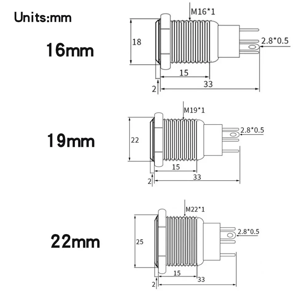 20pcs 16mm 19mm 22mm Metal Button Switch LED Lights 12v Start Stop PC Power On Off  Waterproof 5v 24v 110v 220v Red Green Blue