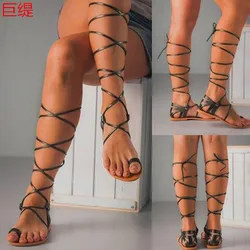 New Fashion Women Sandals Low Heel Lace Up sandal Back Strap Summer Shoes Gladiator Casual Sandal Narrow Band zapatos mujer Shoe