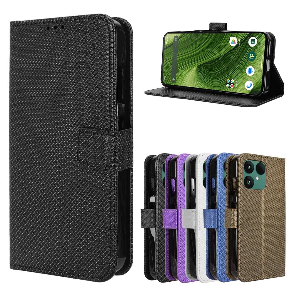 

Aurora For Fairphone 6 Flip Case Grains Diamond Texture Leather Magnetic Holder Wallet Back Cover For Fairphone 6 Shell