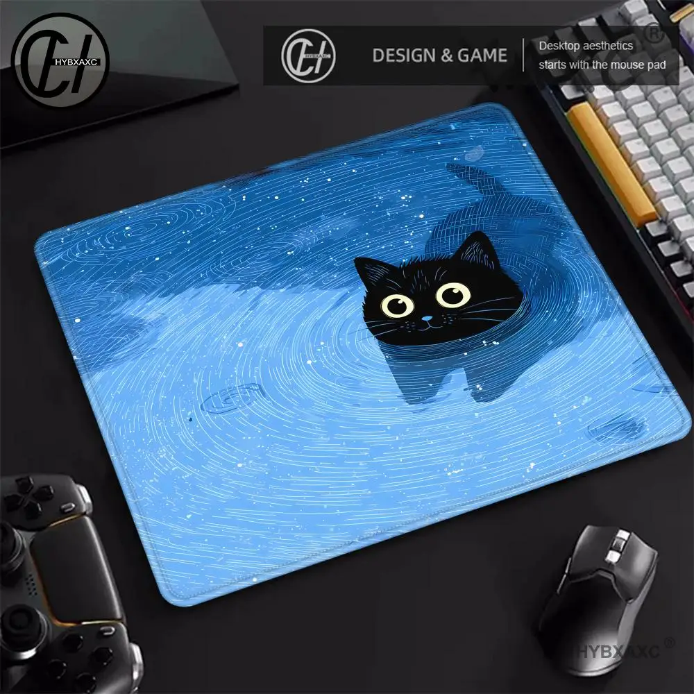 Anime Cute Cat In Water Mouse Pad Computer Accessories Office Game Table Mat Rubber Anti-slip Mousepad Small XS Decor Desk Pads