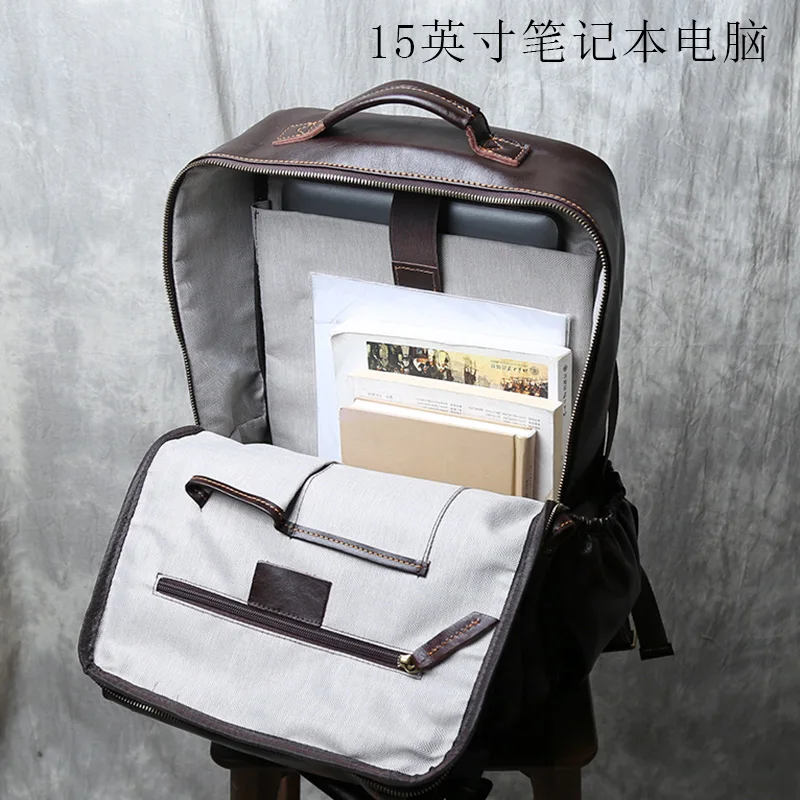 

Кожаный рюкзак для путешествий большой емкости, деловой рюкзак для отдыха, верхний слой из воловьей кожи, мужская сумка для компьютера, рюкзак для улицы