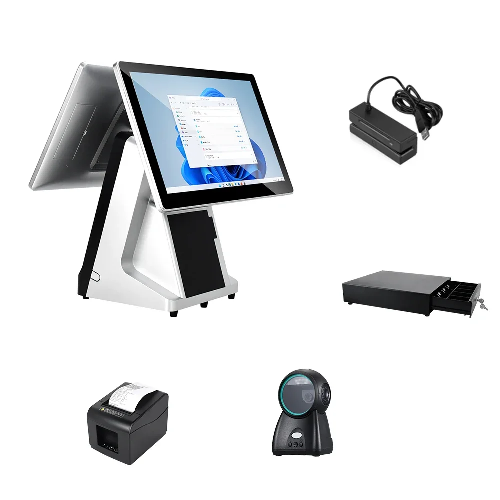 15.6+15.6 Inch Dual Screen Plastic Shell Pos System With Cutter Printer And Wifi And Android/Windows For Supermarket