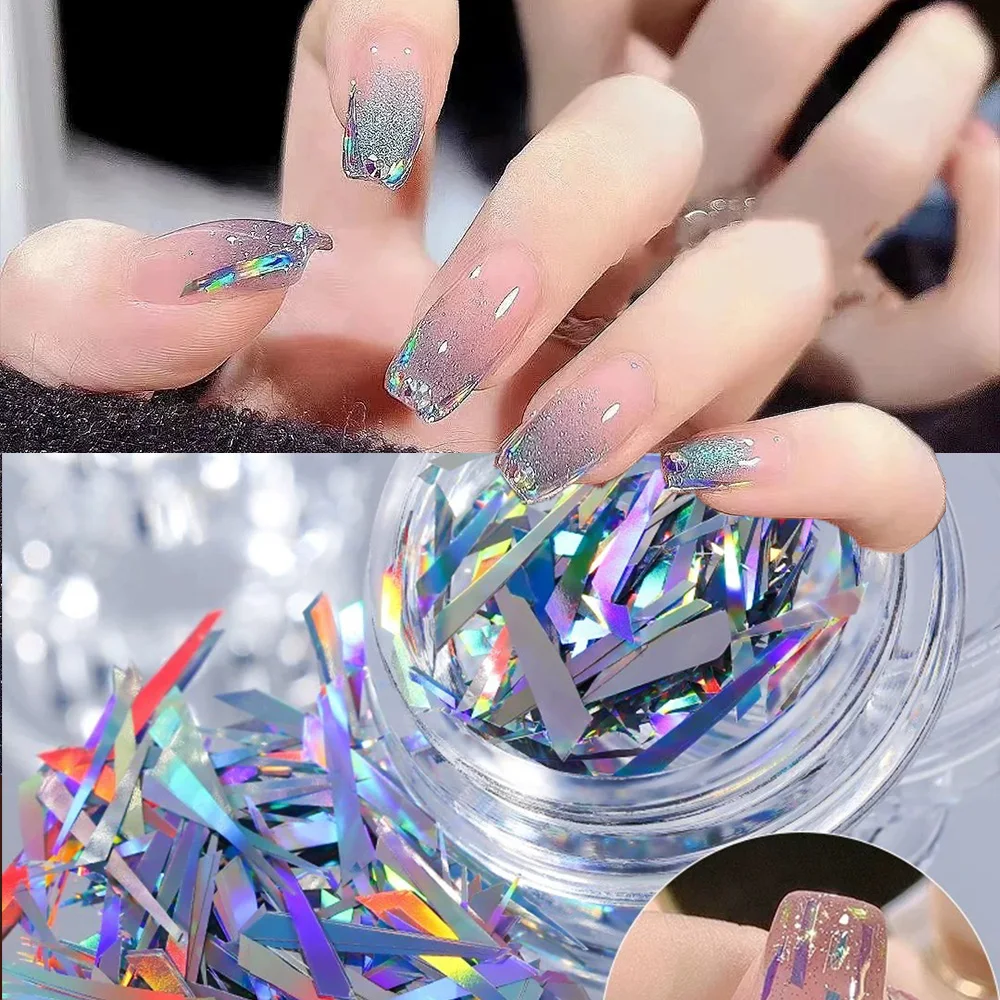 

1 Jar Iridescent Laser Nail Art Sequins Sticker Aurora Irregular Glass Paper Nail Foil 3D Holographic Sparkly Flakes Nail Access