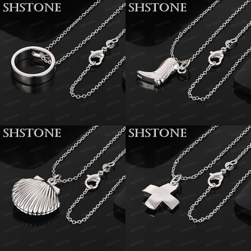 

Fashion 925 Sterling Silver Cross Shell Shoe Round Pendant Necklace Women 16-30 Inch Chain Birthday Party Gift Trendy Jewelry