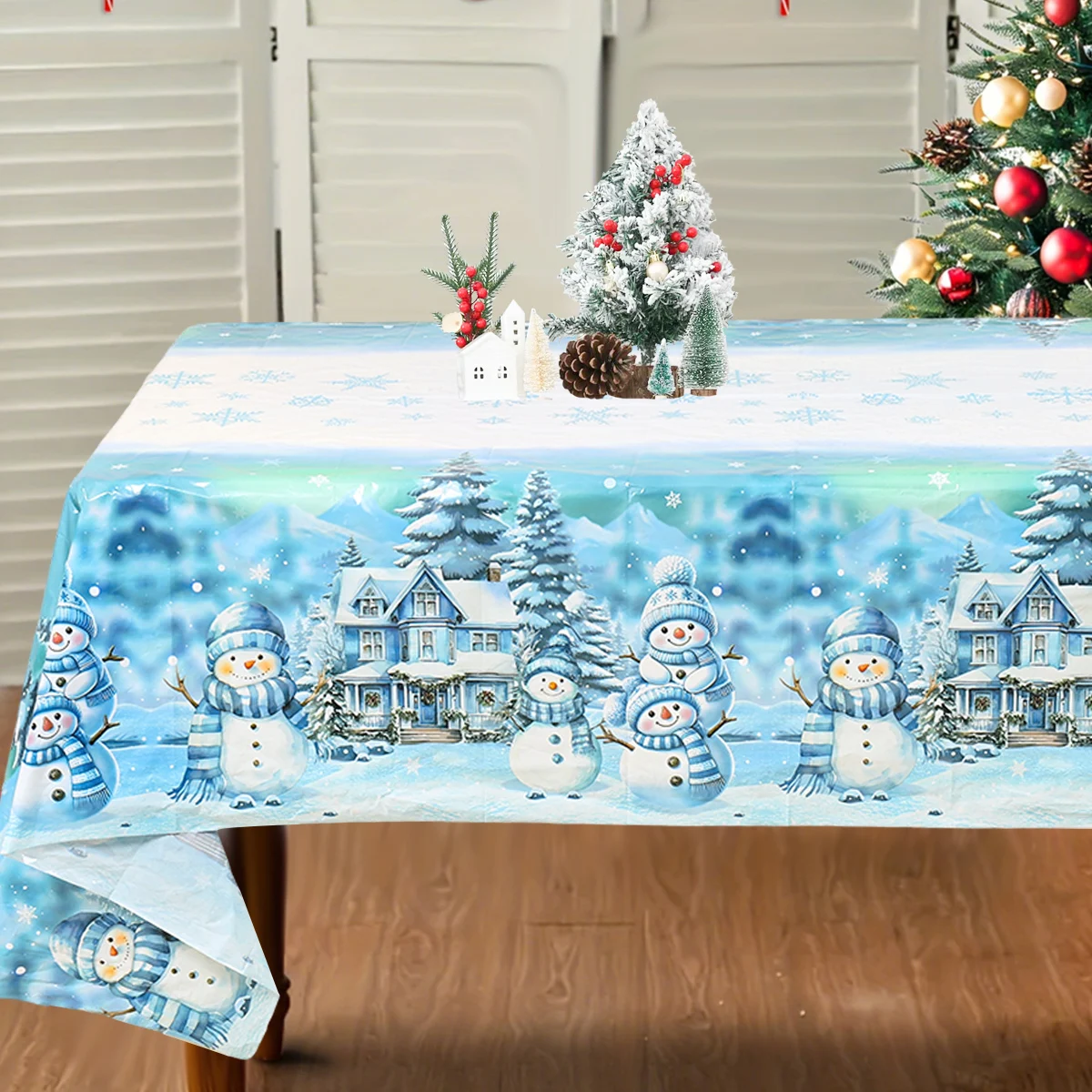 

Christmas Blue Snowman Tablecloth Christmas Decoration for Home 2025 Table Cover Xmas Ornament Navidad Natal New Year Gift 2026