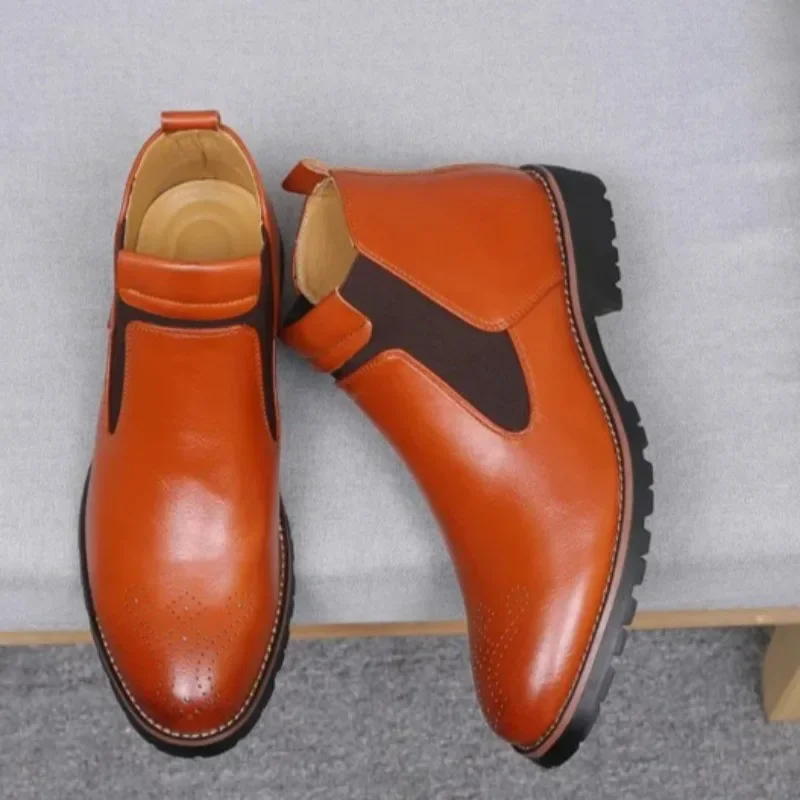 Men Boots High Quality Cow Leather Casual Boots Classic Slide Sleeve Chelsea Boot Business Dress Boots British Style Short Botas