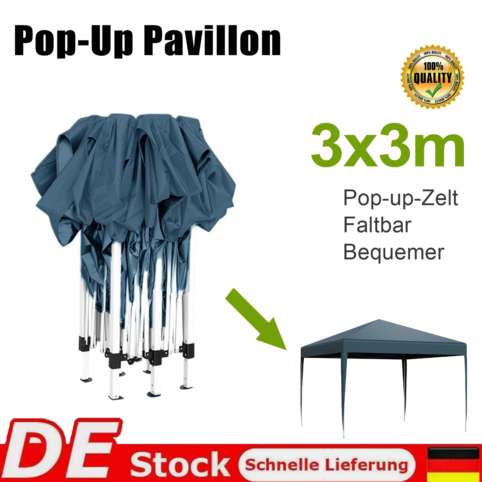 Pop up Gazebo 3×3m Marquee Party Tent Heavy Duty Garden Outdoor Picnic Canopy