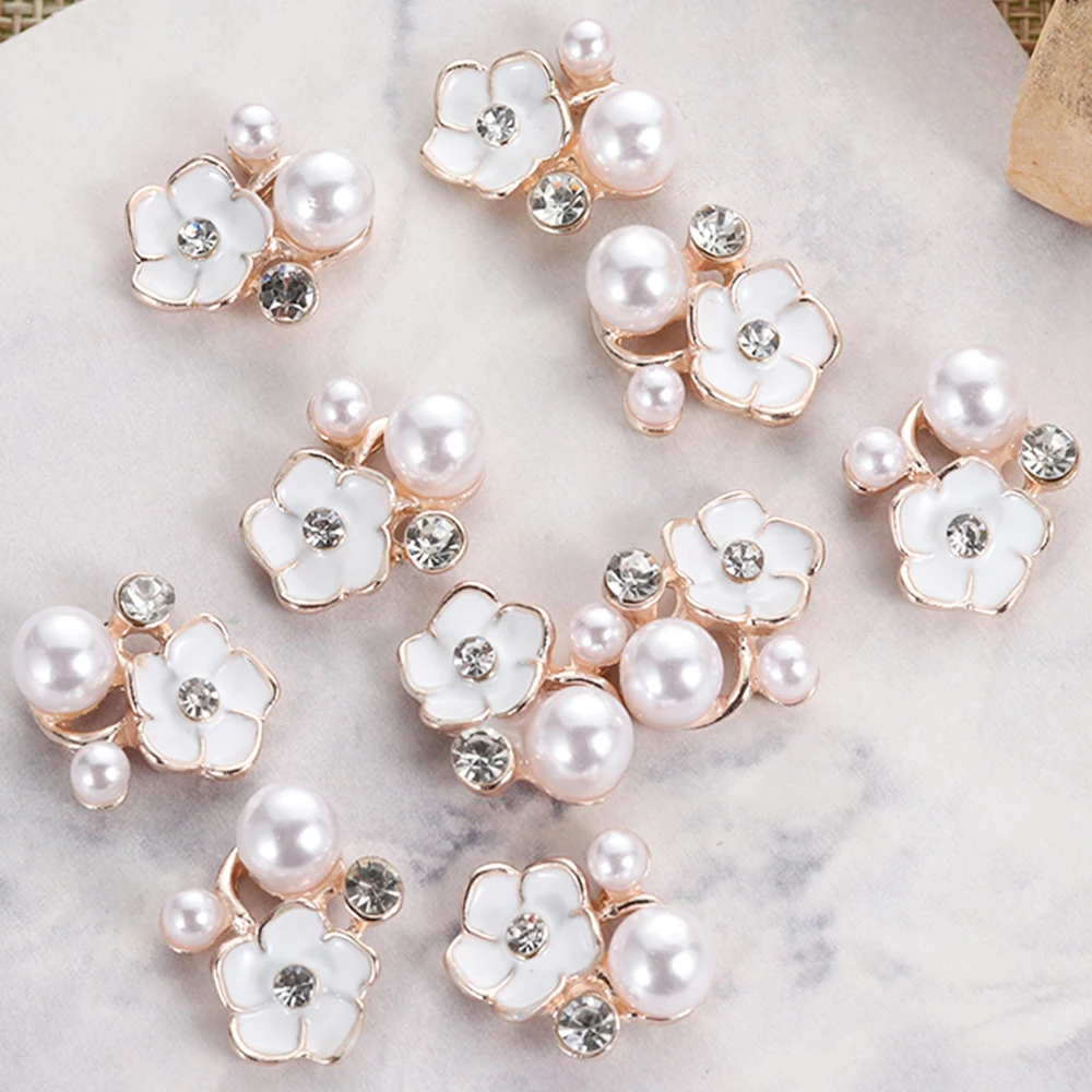 Sewing Accessories 10Pcs Set Buttons Pearls Rhinestone Styles Flower Round Cluster Flatback Wedding Embellishment Jewelry Crafts