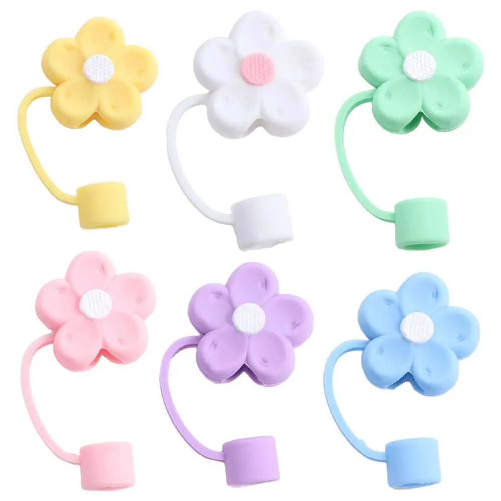 

Flower Shape Silicone Straw Covers Dust-Proof Soft Straw Tips Cover with Handle Flower Straw Toppers for Stanley Cup