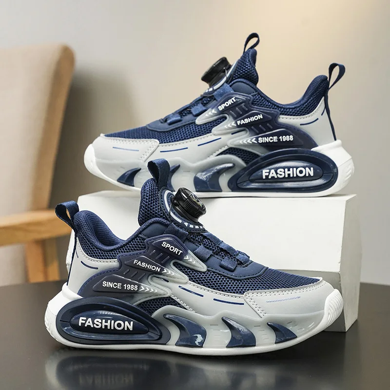 

Children Sports Shoes New Rotating Buckle Breathable Mesh Cushioned Flat Shoes Casual School Walking Boys Girls Tennis Shoes