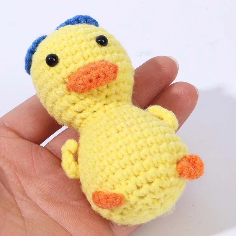 Cute Cartoon Duck Positive Energy Toy Doll Mini Handmade Plush Wool Knitting Doll Christmas Gift Home Room Decoration Ornament