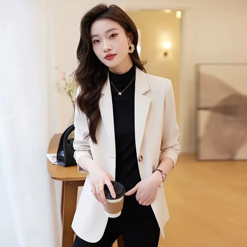 Blazer de oficina con muescas para mujer, traje de manga larga con botonadura única, Tops elegantes, novedad de otoño, 2024