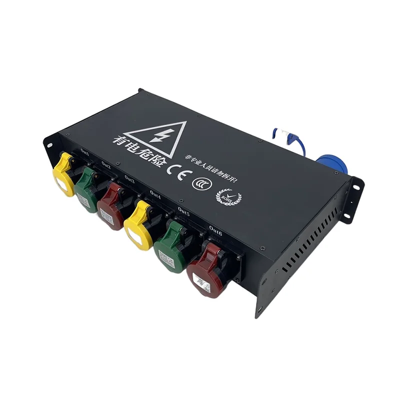 Stage Lighting Audio Distribution Box Large Screen16A Output 6-Way Power Supply Box