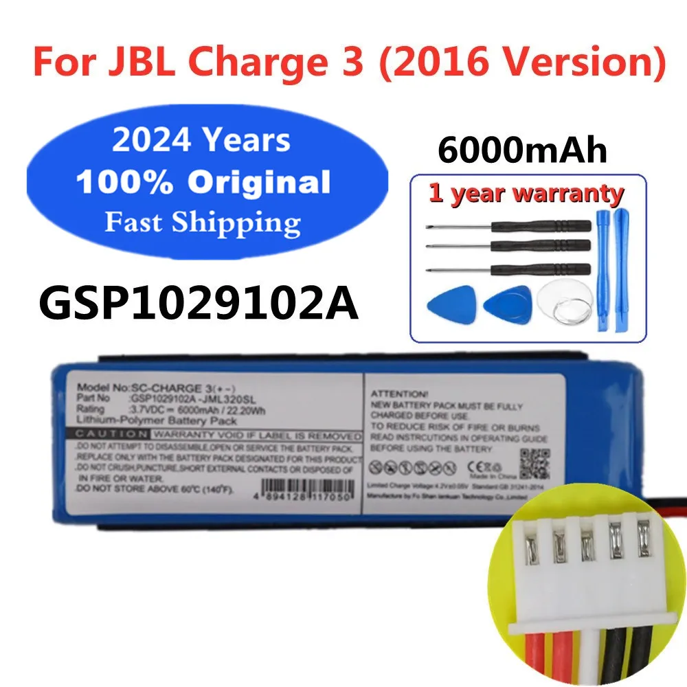 

2024 Years Original Speaker Battery 6000mAh For JBL Charge 3 2016 Version GSP1029102A Loudspeaker Rechargable Battery Batteries