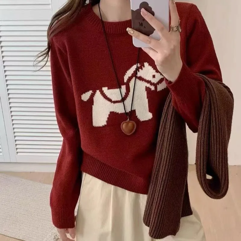 

Korean Sle Knitted Sweater Long Sve Loose Fit Soft Cozy Overhead Top Anti-Aging Design Autumn Winter New Arrival P...