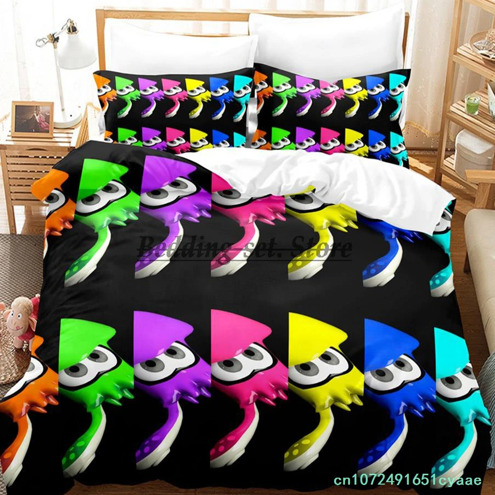 2023 Game Splatoon 3 Inkling Squid Bedding Set Single Twin Full Queen King Size Bed Set Aldult Kid Bedroom Duvetcover Sets 2