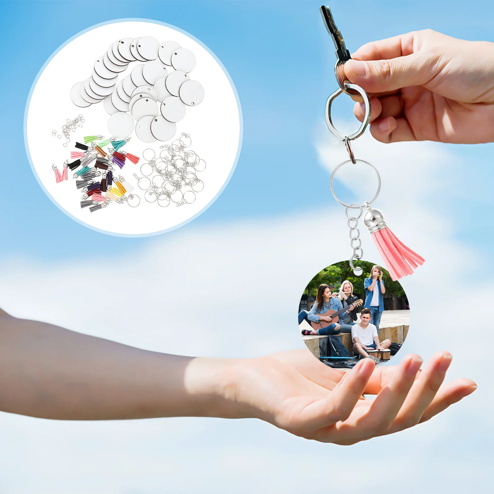 ชุดพวงกุญแจเปล่าสำหรับงานซับลิเมชั่น 1 ชุด สำหรับงาน DIY ทำเครื่องประดับ งานฝีมือ พวงกุญแจแบบถ่ายโอนความร้อน ป้ายเปล่าสำหรับพวงกุญแจ