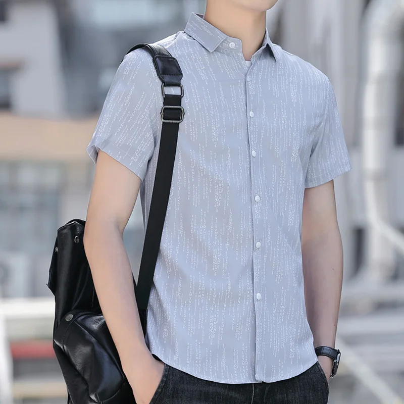 2026 New Style Men's Summer Silk Elastic Digital Print Short-Sleeved Shirt