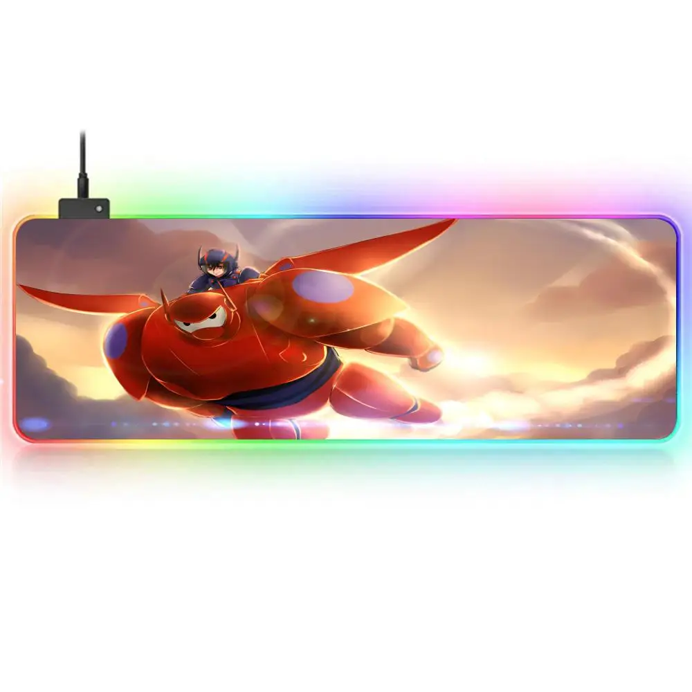 Anime Big H-Hero 6 Mouse Pad RGB Large Gaming Mouse Pad Non-slip Rubber Base Keyboard Pad Extra Large Luminous LED Mouse Pad