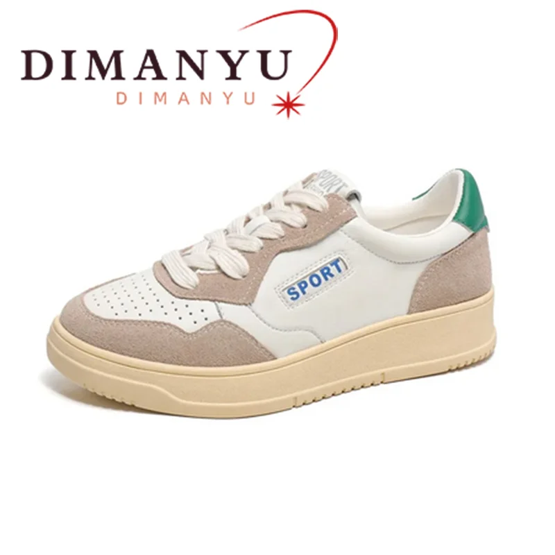 Female Board Shoes Genuine Leather 2024 Spring New Lace Up Ladies Casual Shoes Fashion Anti Slip Sneakers Women