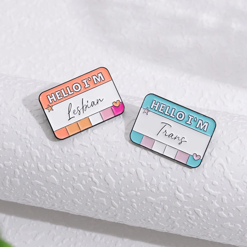 Hello I\'m LGBT Enamel Pins Custom BI Pan Asexual Trans Gay Lesbian Brooches Lapel Badges Pride Rainbow Color Dialog Box Jewelry