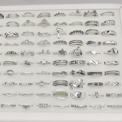 50pc/Lot Wholesale Vintage Silver Color Mix Style Finger Rings For Women Party Decorate Crystal Personality Joint Ring Jewelry