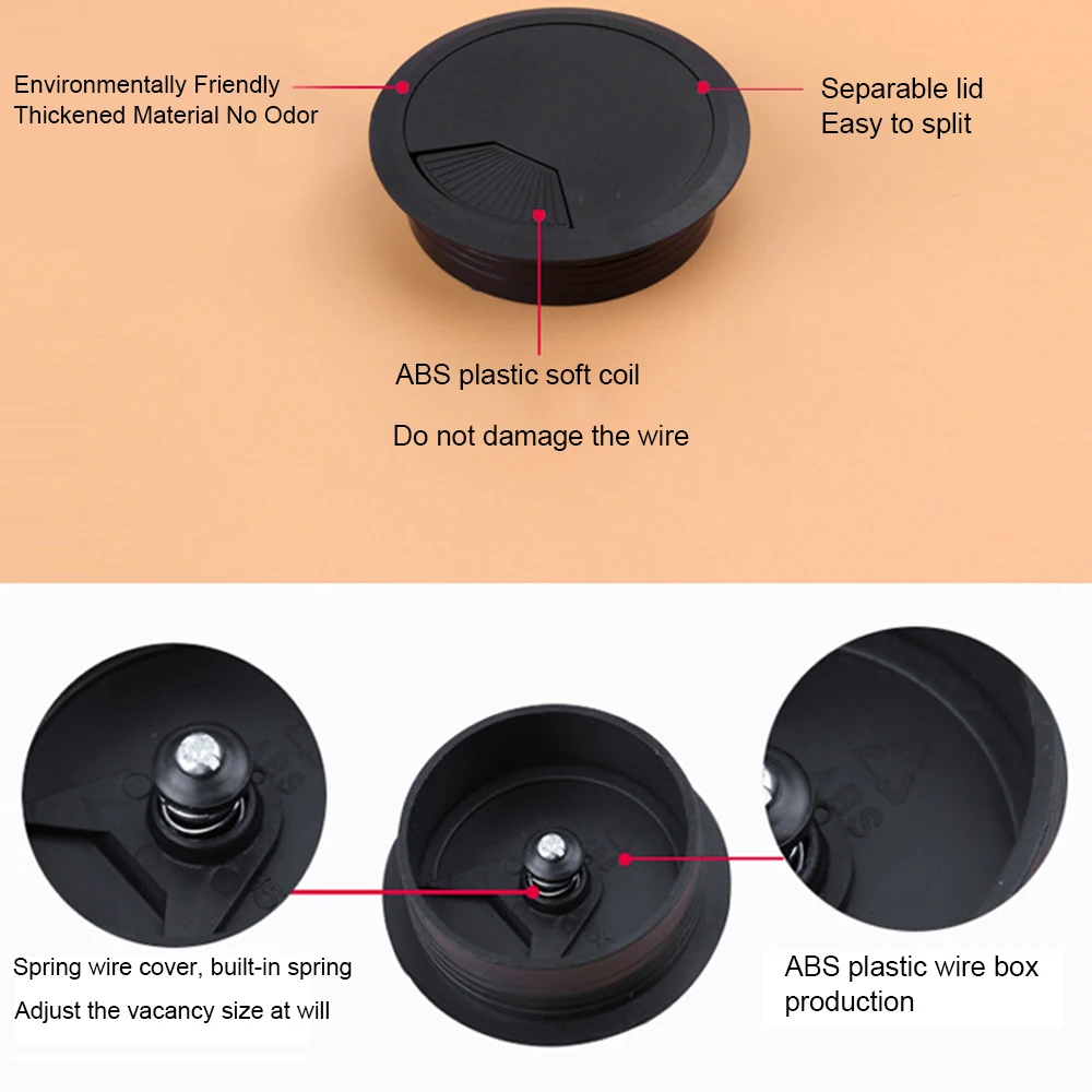 1 Piece Round Wire Hole Cover 53mm /60mm ABS Plastic Computer Desk Wire Hole Cover for Cable Organizing