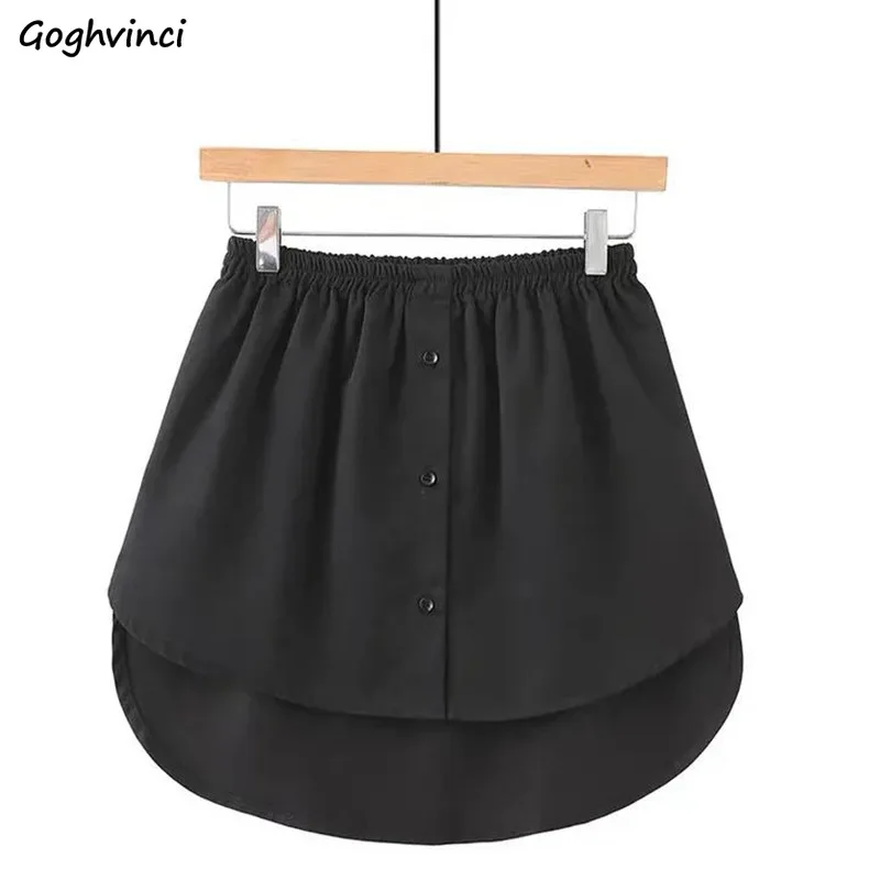 Spódnice Damskie Moda Koreańska Warstwowe Imitacja Dół Elastyczna Talia Jednolity Kolor Guziki Uniwersalne Streetwear Casual Przedłużacz Wiosna Codzienne Mujer