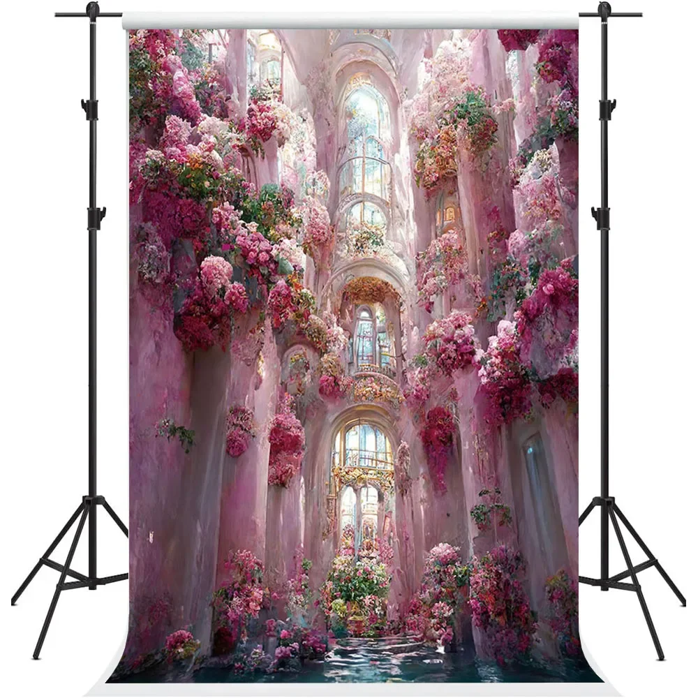 

Mehofond Photography Background Vintage Luxury Palace Pink Floral Kids Birthday Pregnant Portrait Decor Backdrop Photo Studio