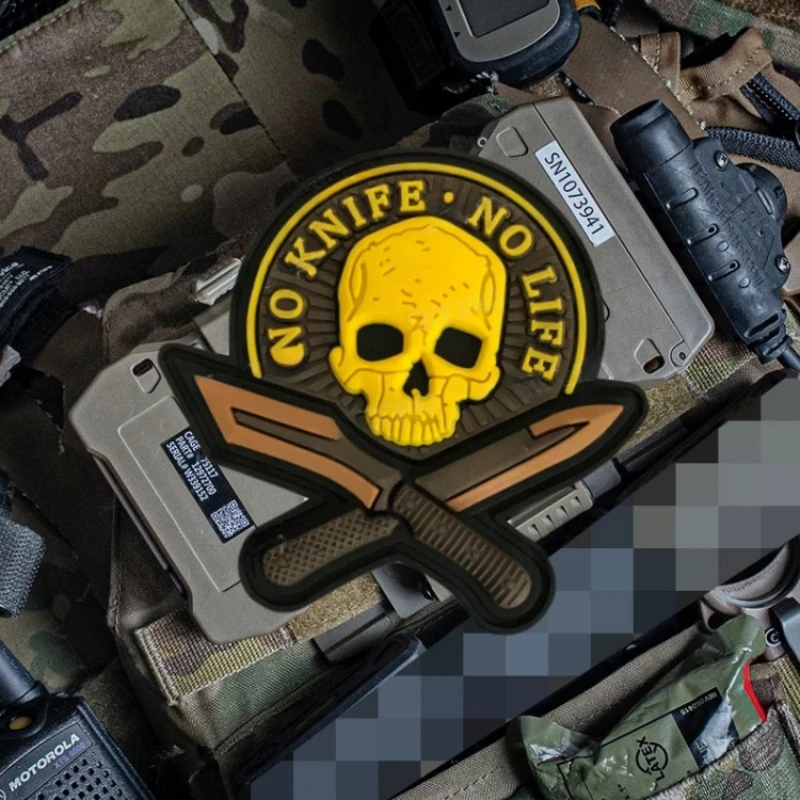 NO KNIFE NO LIFE Skull PVC Patches on Clothes Hook and Loop Emblem Military Morale Badge Armband Backpack Caps Stickers