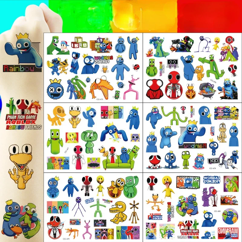 Rainbow Friends Tattoo Stickers Waterproof Cute Roblox Sticker Anime Birthday Party Supplies Decoration Kids Gif