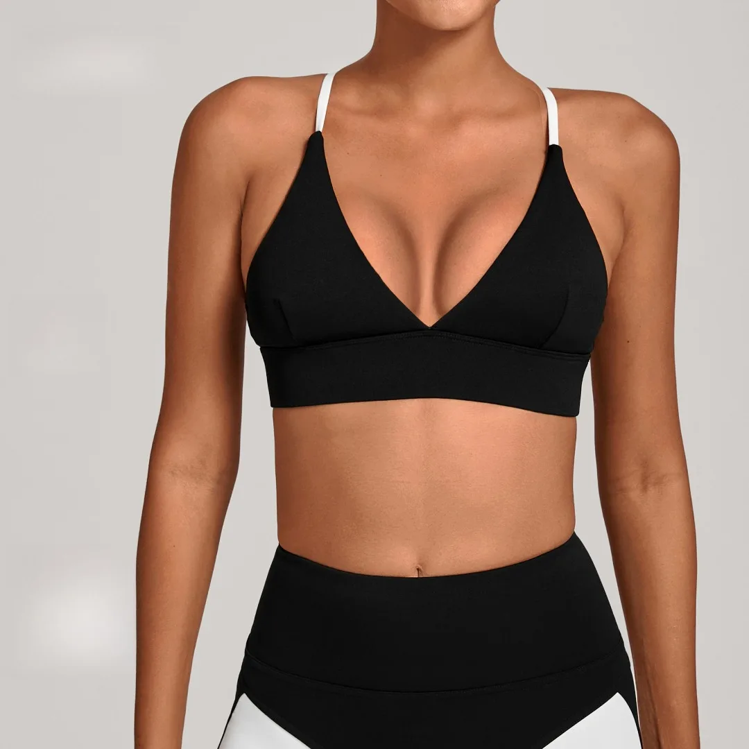 

New Women's Cross Adjustable Shoulder Yoga Bra Spliced Color Shockproof Sports Bra Outdoor Running Casual Gym Fitness Top