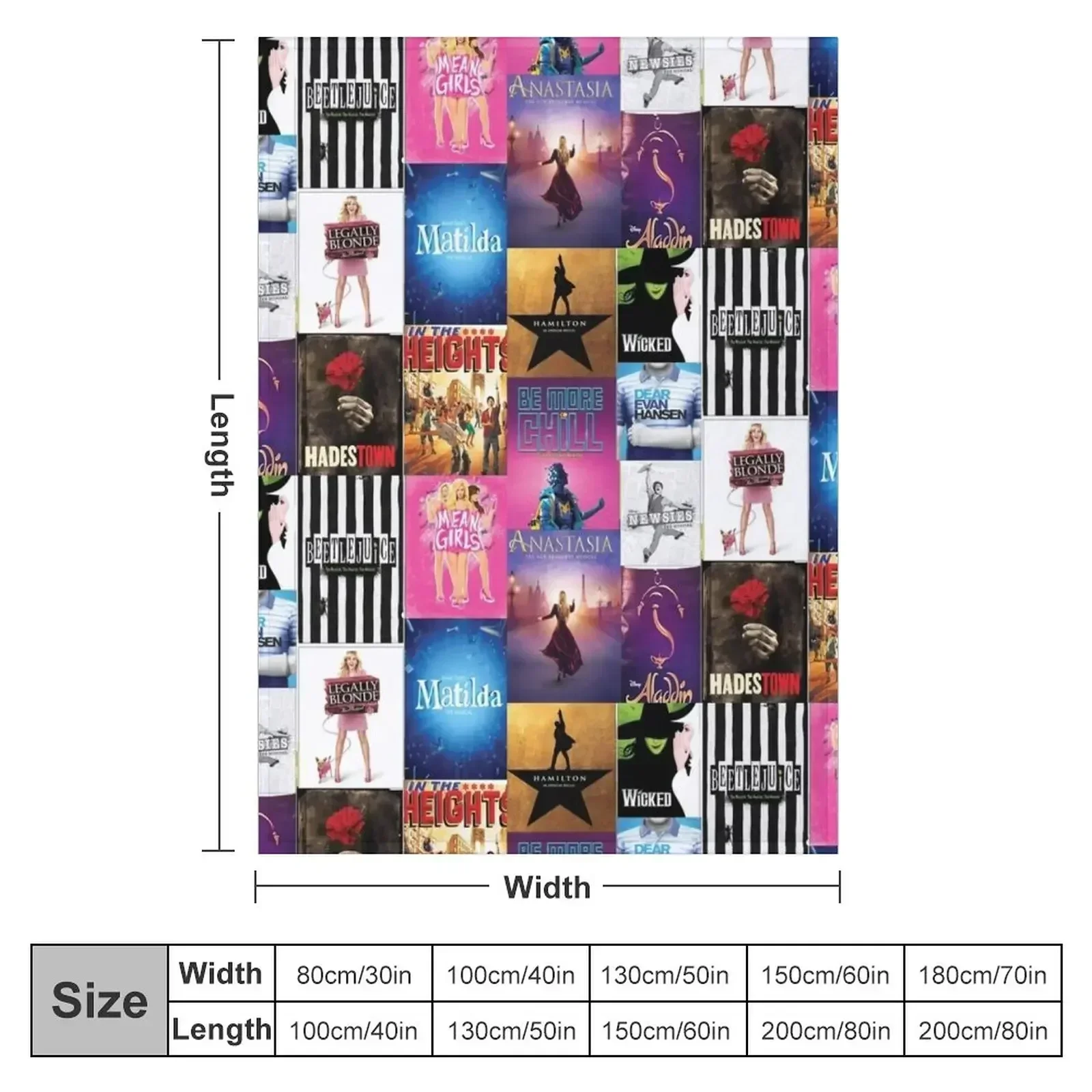 Musical Playbill Collage Throw Blanket Flannel Fabric Large Luxury Brand Softest Blankets