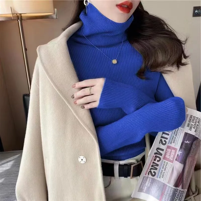 Autumn Winter Turtleneck Knitted Sweater Women Slim Elasticity Soft Comfortable Pullovers Casual Solid Simple Tops