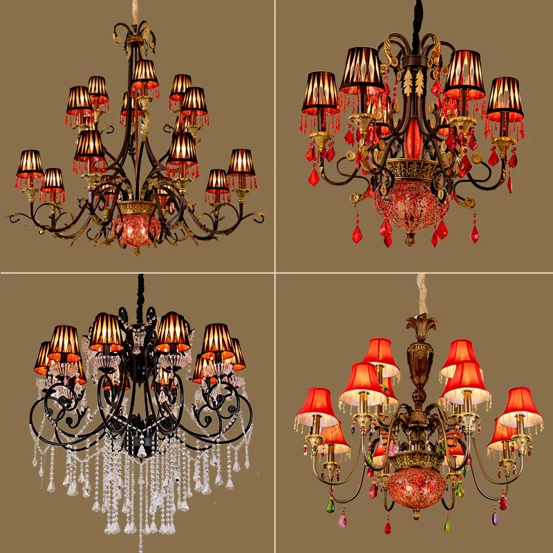 New Year's holiday celebration retro chandelier European and American crystal red lamp restaurant decoration atmosphere light