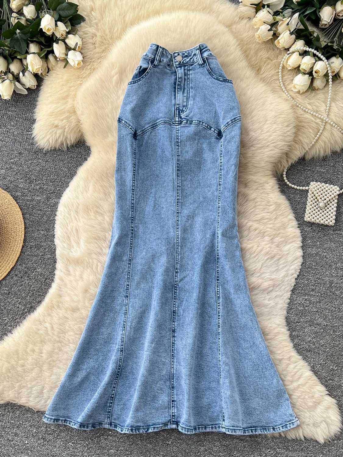 High Waist A-Line Midi Skirt Korean Style Commute Women's Slim Fit Jeans Half-length Skirt Fish Tail New Autumn Collection