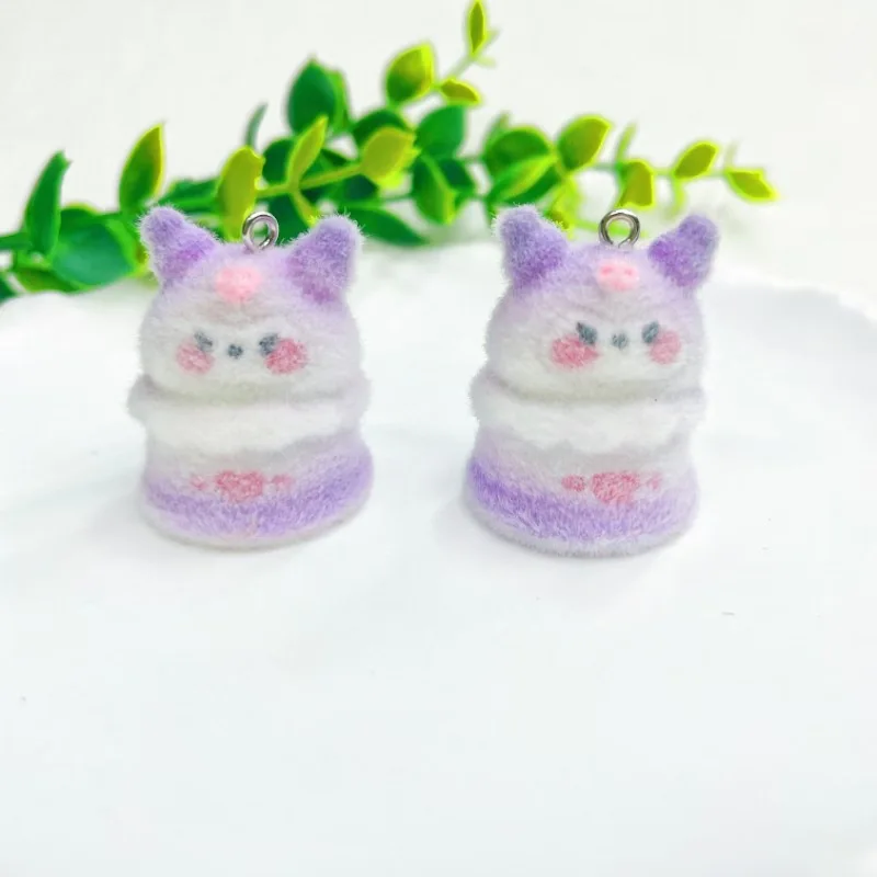 20pcs 3D Cartoon unicorn Charms Flocking resin Animal Pendants for Necklaces Keychain Bracelets DIY Jewelry make