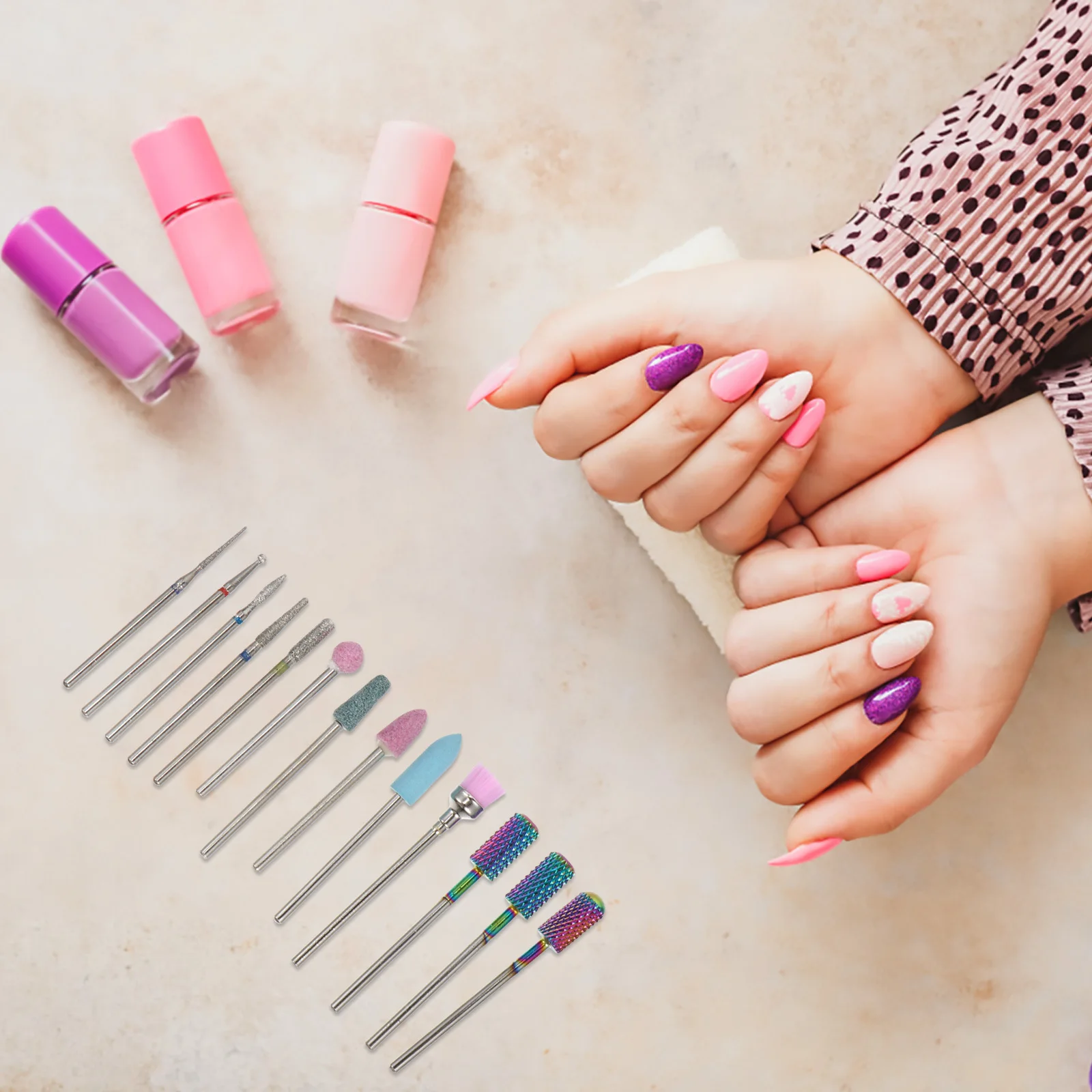 Nail Drill Bit Set Tungsten Steel Emery Manicure Pedicure File Bits For Nail Polish Removal Grinding Tools