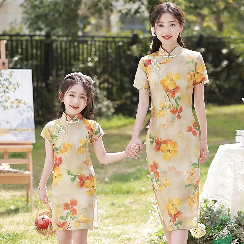 Family Cheongsam Chinese Girls Hanfu New Year Clothing Women Tangsuit  Party Outfits Qipao Wedding Dress Birthday Gift