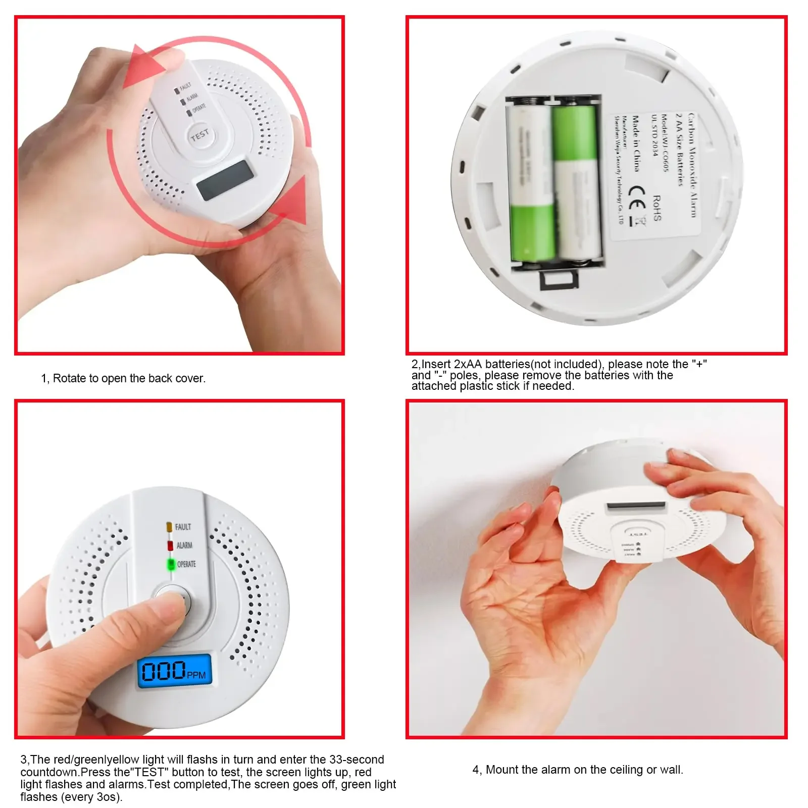 Carbon Monoxide Detector,Battery Operated High Accuracy CO Alarm Detector Monitor with Digital Display for Catering Home Kitchen