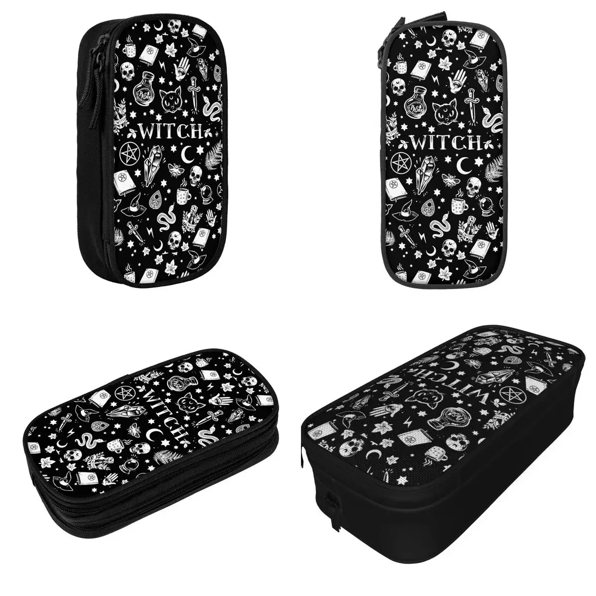 Witch Cat Pattern Pencil Cases Halloween Occult Gothic Magic Pen Holder Bags for Student Large Storage Cosmetic Pencilcases