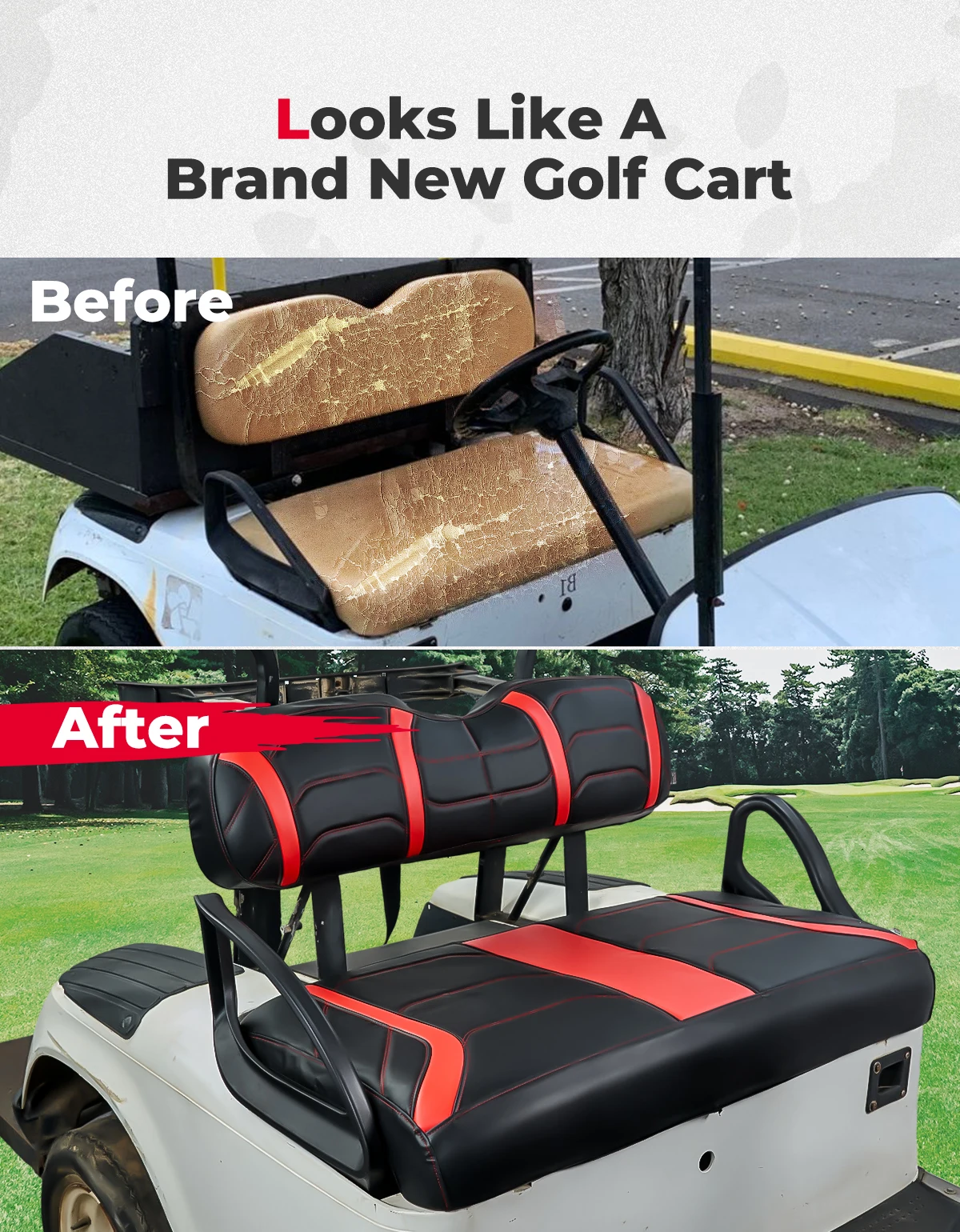 KEMIMOTO Golf Cart Seat Covers Compatible with EZGO TXT Front Seats, Marine-Grade Vinyl, Leather, Black+Gray/Black+Red