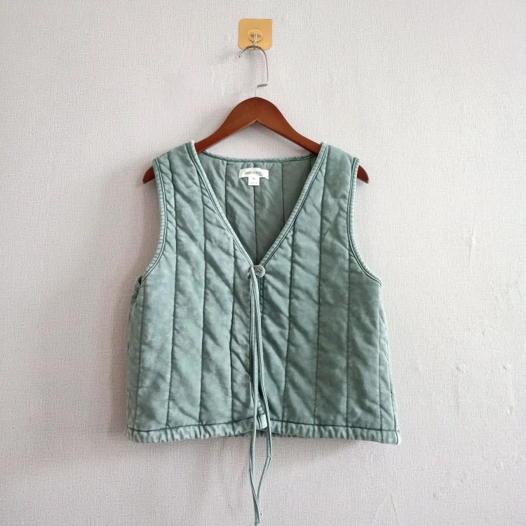 

Spring Autumn Women's Slim Fit ort V-Ne Button Cotton Blend Vest Faion Retro Waed Denim Jaet Fem's Waistcoat