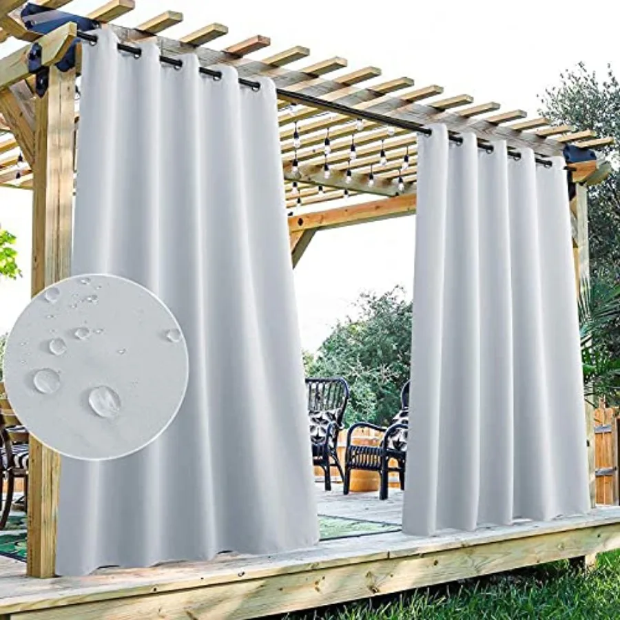 

Outdoor Curtains for Patio - Thick Fabric Heavy Duty Waterproof Curtain Panel Prevent Rain and Wind in, Grommet Top Blackout Dr